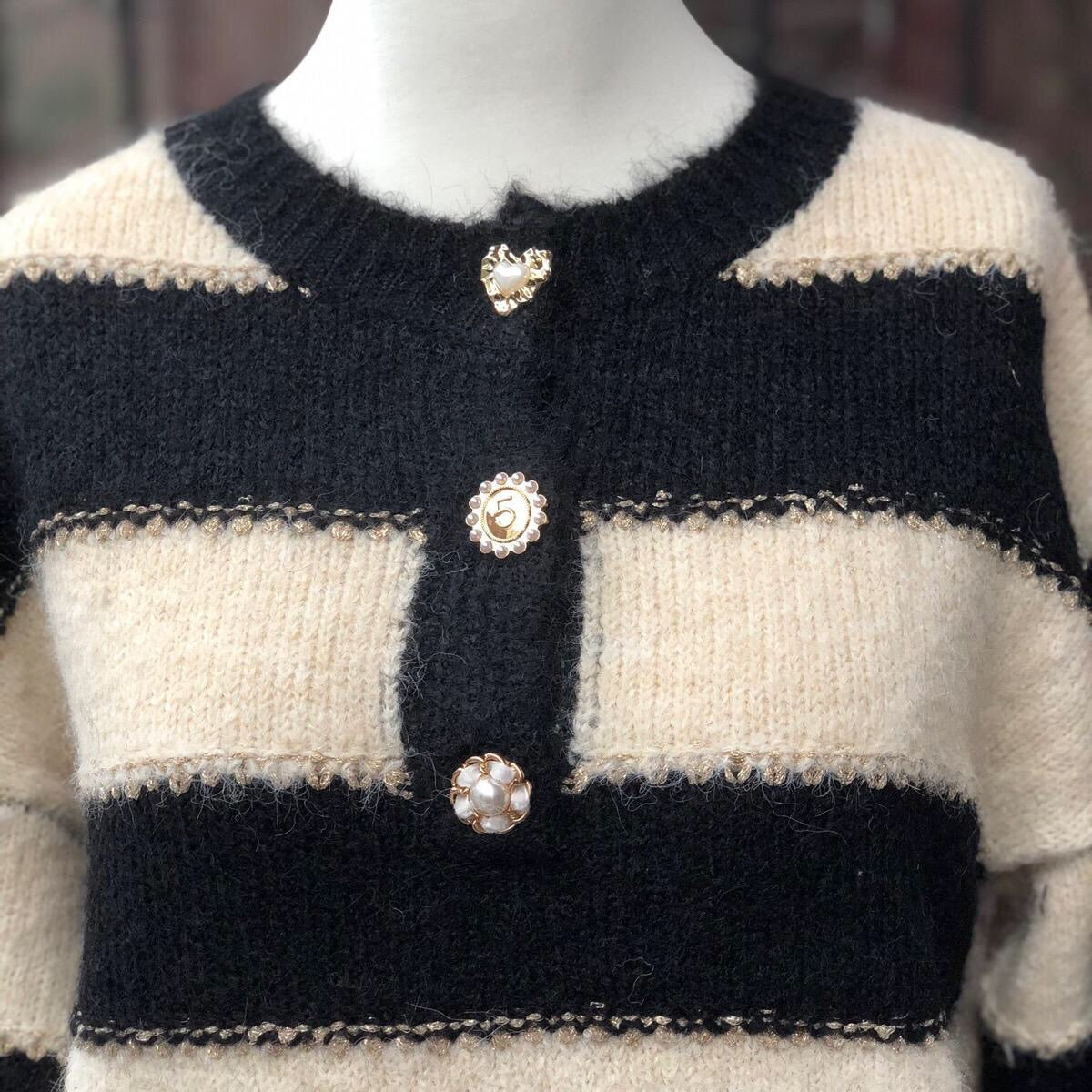 Stripe Knit Jumper With Decorative Buttons