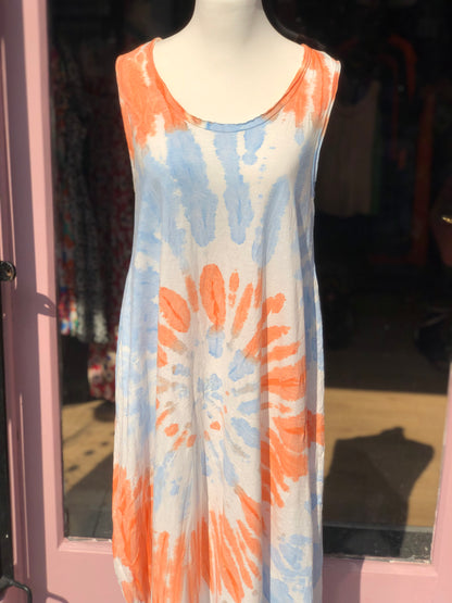 Tie Dye Maxi Dress - Orange / Blue