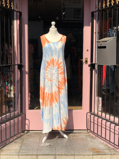 Tie Dye Maxi Dress - Orange / Blue