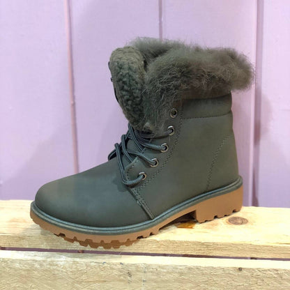 Khaki Fleece Lined Boots