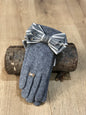 Grey Gloves With Bow & Ring