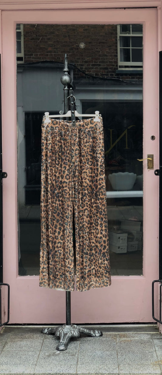 Animal Print Wide Leg Sparkle Trousers