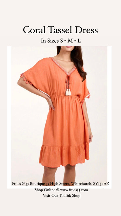 Tassel Midi Dress - Coral