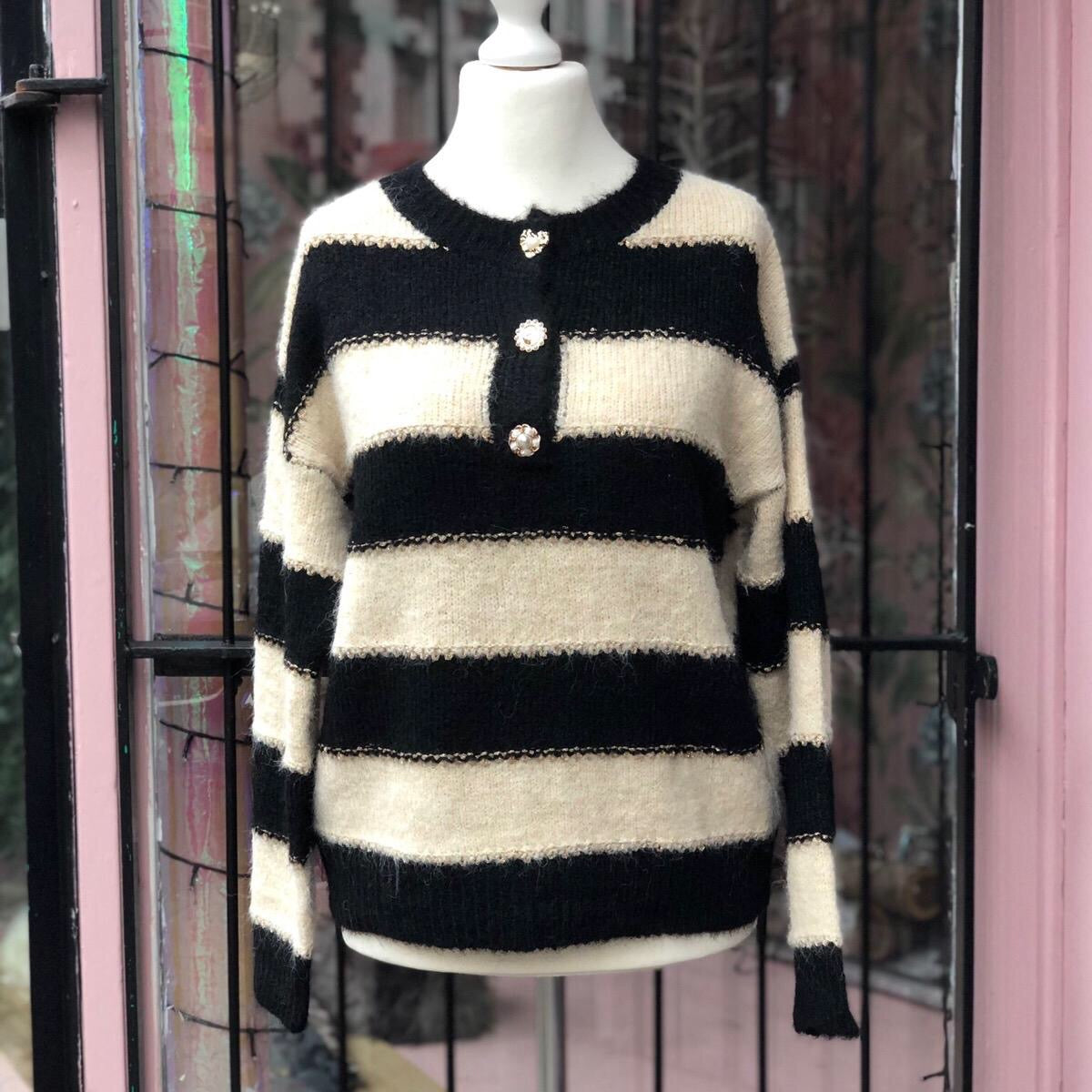 Stripe Knit Jumper With Decorative Buttons