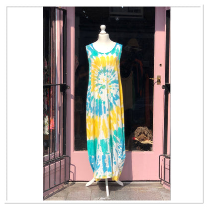 Tie Dye Maxi Dress - Orange / Blue