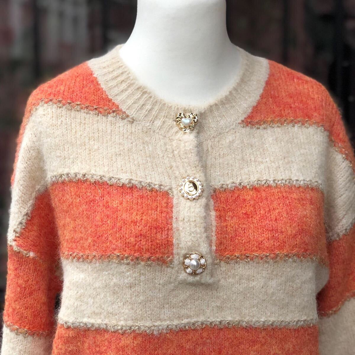 Stripe Knit Jumper With Decorative Buttons