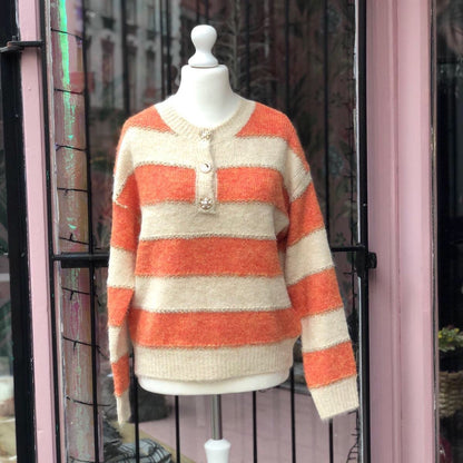 Stripe Knit Jumper With Decorative Buttons