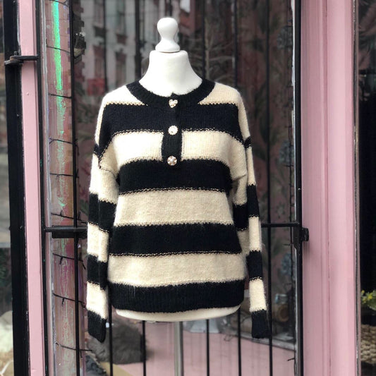 Stripe Knit Jumper With Decorative Buttons