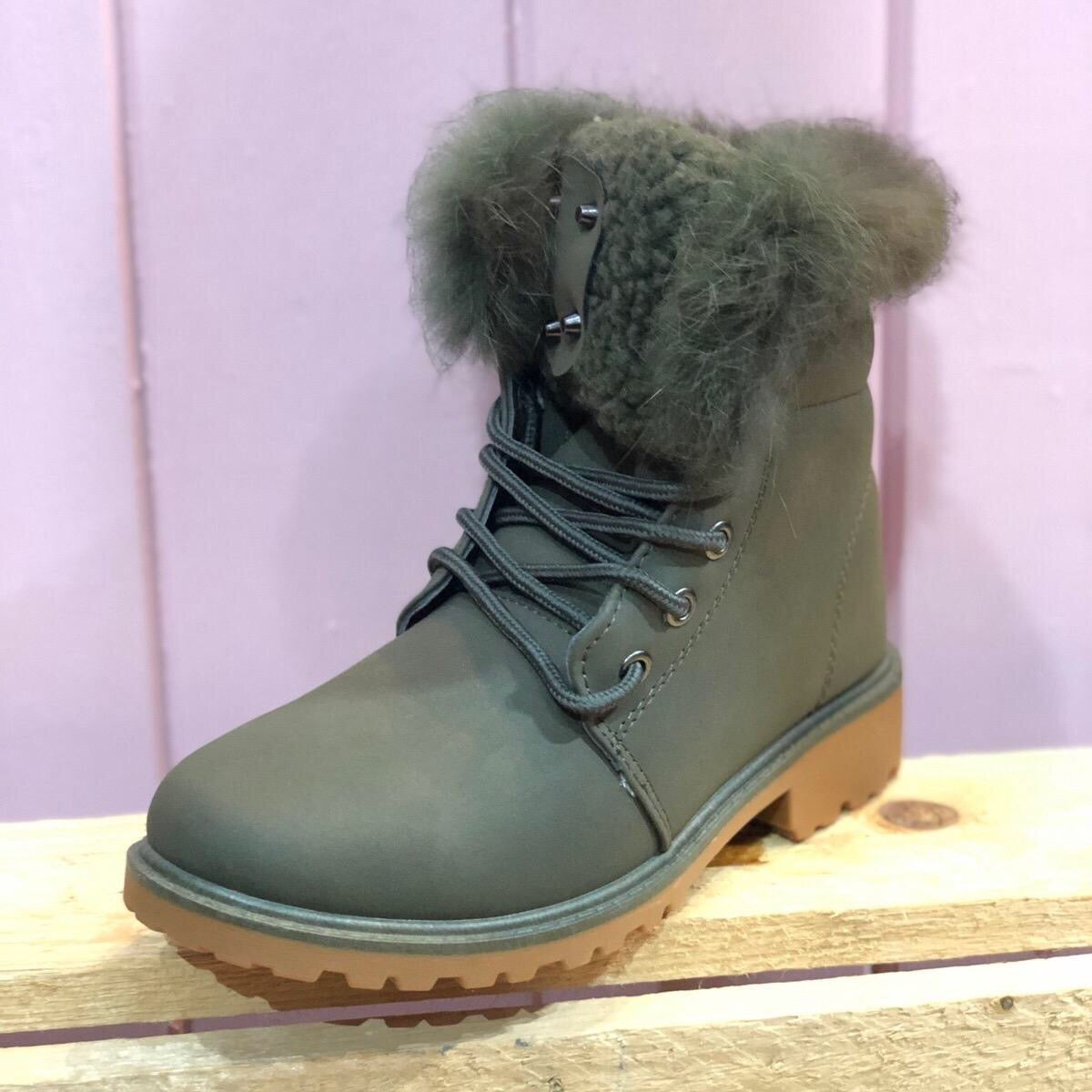 Khaki Fleece Lined Boots