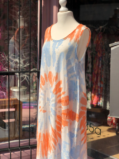 Tie Dye Maxi Dress - Orange / Blue