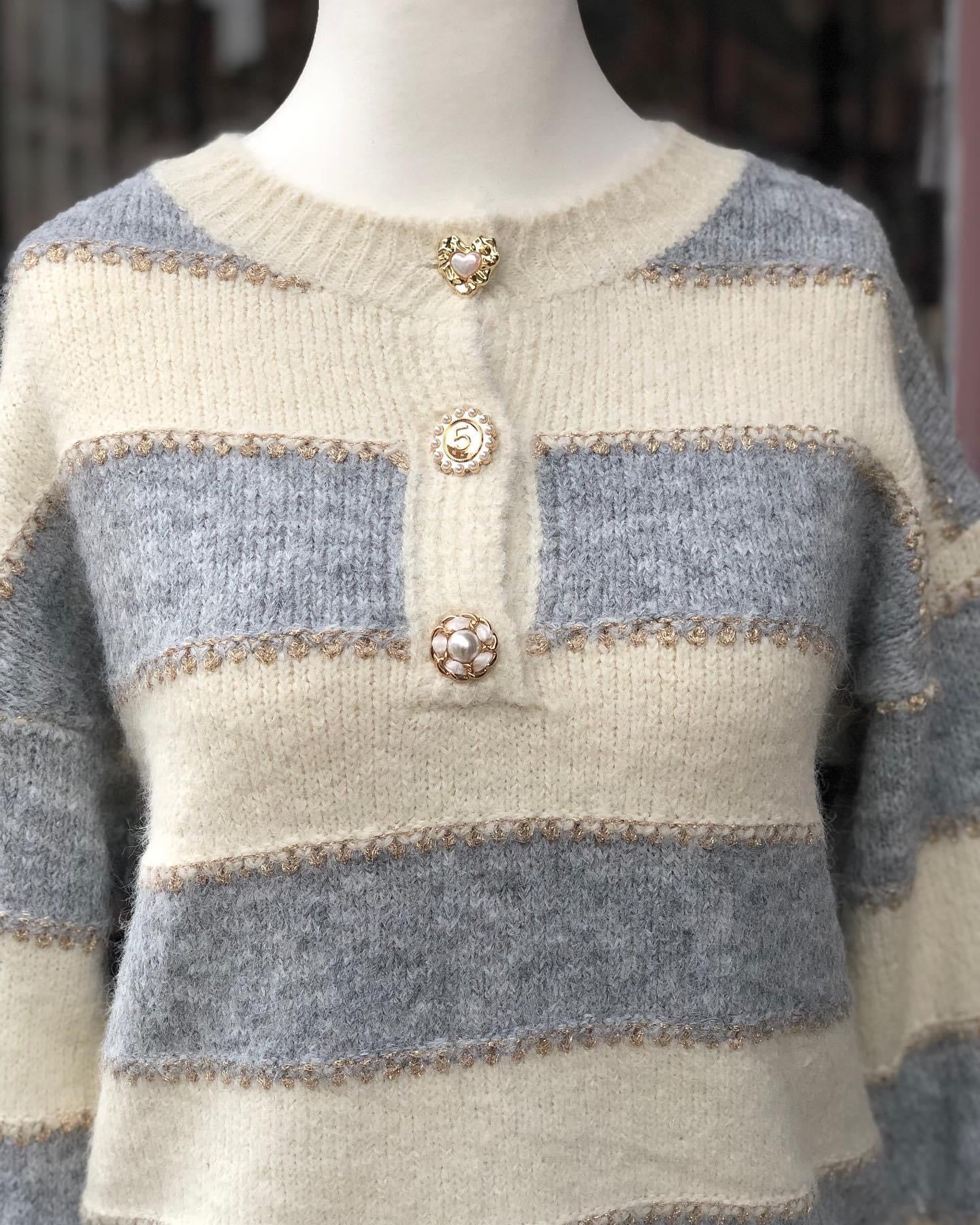 Stripe Knit Jumper With Decorative Buttons